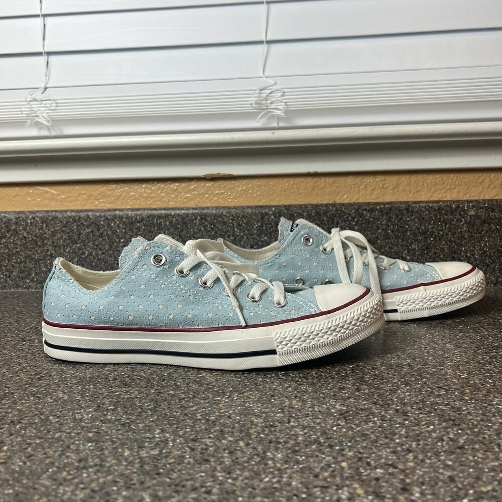 Converse All Star Blue Canvas Shoe Stars Cutout Sneaker Lace Up Womens 8 Low Top - Picture 3 of 11